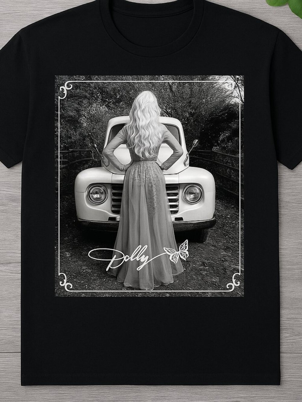 Vintage Black White Photo Truck Graphic Tee Country Western Retro